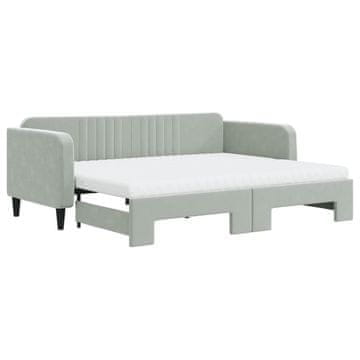 Vidaxl Izvlečna dnevna postelja z vzmetnico sv. siva 90x200 cm blago
