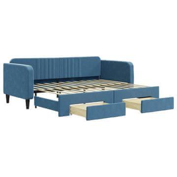 Vidaxl Izvlečna dnevna postelja s predali modra 90x200 cm žamet