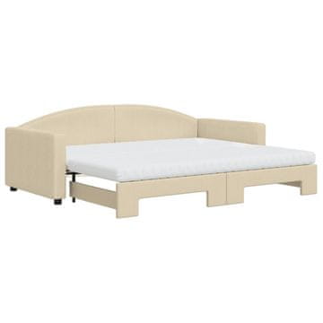 Vidaxl Izvlečna dnevna postelja z vzmetnico krem 90x200 cm blago