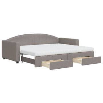 Vidaxl Izvlečna dnevna postelja s predali taupe 90x200 cm blago