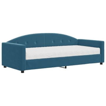 Vidaxl Dnevna postelja z vzmetnico modra 90x200 cm žamet
