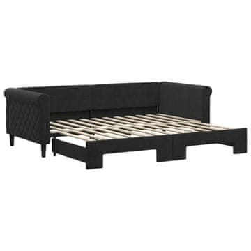 Vidaxl Izvlečna dnevna postelja črna 90x200 cm žamet