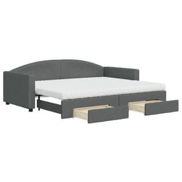 Vidaxl Izvlečna dnevna postelja s predali temno siva 90x200 cm blago