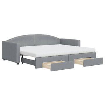 Vidaxl Izvlečna dnevna postelja s predali svetlo siva 90x200 cm blago