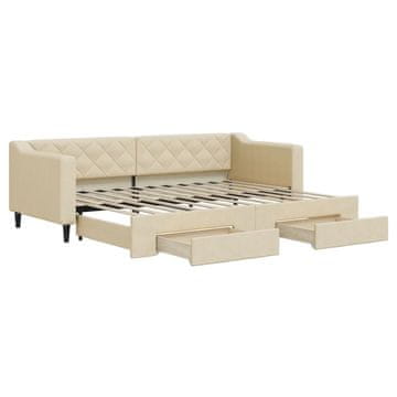 Vidaxl Izvlečna dnevna postelja s predali krem 80x200 cm blago