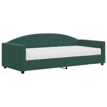 Vidaxl Dnevna postelja z vzmetnico temno zelena 90x200 cm žamet