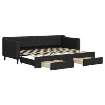 Vidaxl Izvlečna dnevna postelja s predali črna 80x200 cm blago