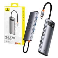 slomart hub 7w1 baseus gleam, usb-c do 1x hdmi4k 60hz + 3x usb3.0 + 1x pd + 1x sd/tf (siv)