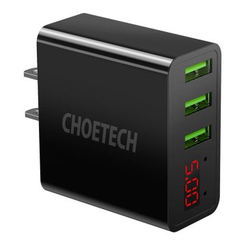 slomart choetech omrežni polnilec c0026, ameriški vtič, 3x usb-c z digitalnim zaslonom 15W (črn)