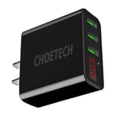 slomart choetech omrežni polnilec c0026, ameriški vtič, 3x usb-c z digitalnim zaslonom 15W (črn)
