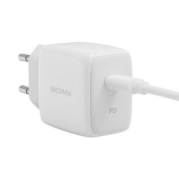 slomart omrežni polnilec 25w pd ricomm rc251 eu, 1xusb-c + usb-c kabel 2,1m