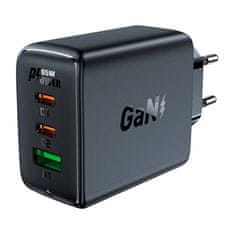 AceFast A41 omrežni polnilec, 2x USB-C + USB, GaN 65W (črn)