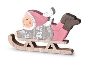 Okrasni les 180x115mm otrok na saneh, naravni+mešane barve