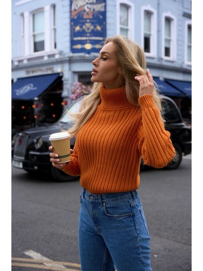 Made of Emotion Klasičen ženski pulover Andrellean M771 oranžna