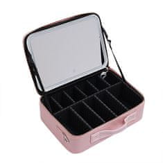 Cool Mango Potovalna torba za ličila z LED lučko, 3 nastavitve svetlobe lepotni organizator, s prilagodljivimi predalčki, kozmetični kovček, ostanite organizirani na poti, 26 x 23 cm – Makeupbox, roza