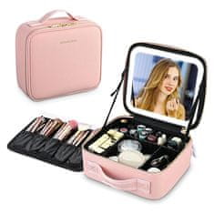Cool Mango Potovalna torba za ličila z LED lučko, 3 nastavitve svetlobe lepotni organizator, s prilagodljivimi predalčki, kozmetični kovček, ostanite organizirani na poti, 26 x 23 cm – Makeupbox, roza