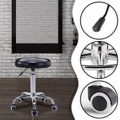 Malatec  Nastavljiv vrtljiv usnjen frizerski stol črn – mehka kolesa