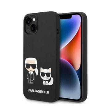 Karl Lagerfeld Silikonski ovitek Karl Lagerfeld Karl & Choupette MagSafe za iPhone 14 Plus s tekočim učinkom (črn)