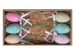 Plastični čepki 6 kosov 60 mm velikonočna jajca cvetlični motiv različni + razpršila v škatli, mešanica barv