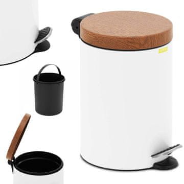 slomart Kopalniški koš za smeti s pokrovom s pedalom, imitacija lesa 5 l - bela