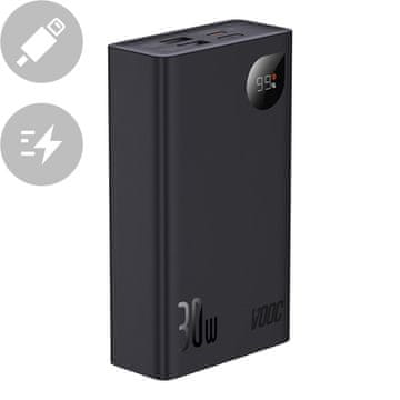 BASEUS Powerbank z zaslonom 20000mAh 30W 2xUSB 1xUSB-C Quick Charge SCP VOOC črna
