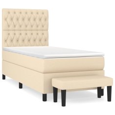 Vidaxl Box spring postelja z vzmetnico krem 90x200 cm blago