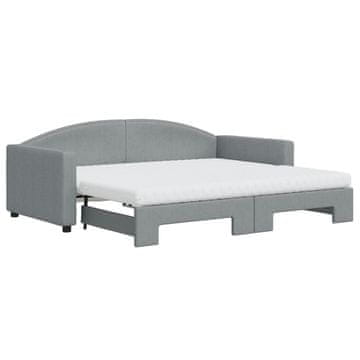 Vidaxl Izvlečna dnevna postelja z vzmetnicami sv. siva 90x190 cm blago