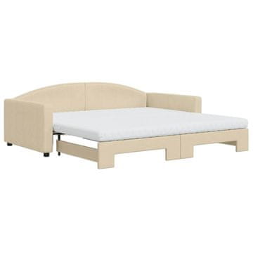 Vidaxl Izvlečna dnevna postelja z vzmetnico krem 100x200 cm blago