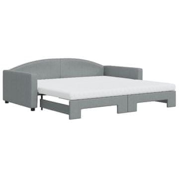 Vidaxl Izvlečna dnevna postelja z vzmetnicami siva 100x200 cm blago