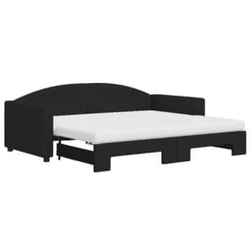 Vidaxl Izvlečna dnevna postelja z vzmetnicami črna 90x190 cm blago