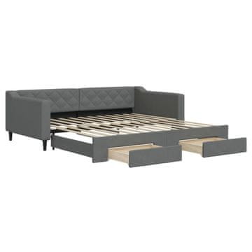 Vidaxl Izvlečna dnevna postelja s predali temno siva 100x200 cm blago