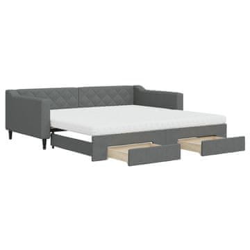 Vidaxl Izvlečna dnevna postelja s predali temno siva 100x200 cm blago