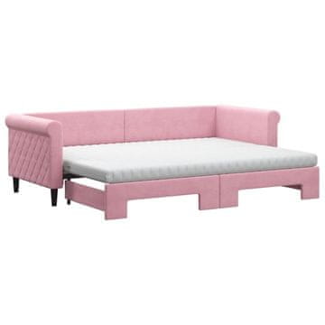 Vidaxl Izvlečna dnevna postelja z vzmetnicami roza 80x200 cm žamet
