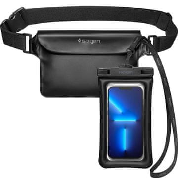 Spigen 2v1 vodoodporni komplet: torbica za okoli pasu 22 x 15 cm + etui za telefon, črn