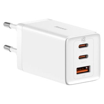 BASEUS Hitri omrežni polnilnik GaN 2x USB-C USB 65 W + kabel USB-C, bel