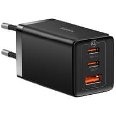 BASEUS Hitri omrežni polnilnik GaN 2x USB-C USB 65 W + kabel USB-C črn