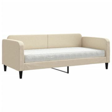 Vidaxl Dnevna postelja z vzmetnico krem 90x200 cm blago