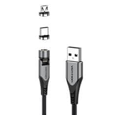 Vention magnetni kabel 2v1 usb v usb-c/micro-b usb cqxhg 1,5 m (siv)