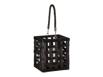 Pletena svetilka z ročajem - črna, 15,5 × 18 cm