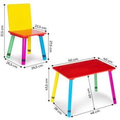 EcoToys Komplet otroške mizice in 2 otroška stola,večbarvna