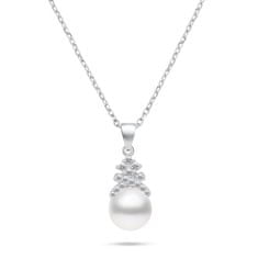 Brilio Silver Očarljiv komplet nakita s srebrnimi biseri SET238W (uhani, ogrlica)