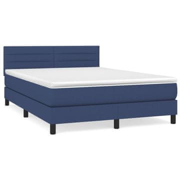 Vidaxl Box spring postelja z vzmetnico moder 140x190 cm blago