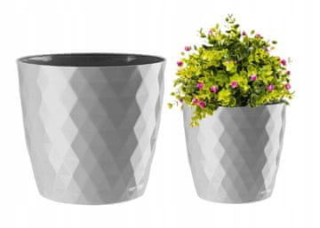 shumee Cvetlični lonček iz sive plastike, v obliki diamanta, Cristal, 20 x 18,5 cm