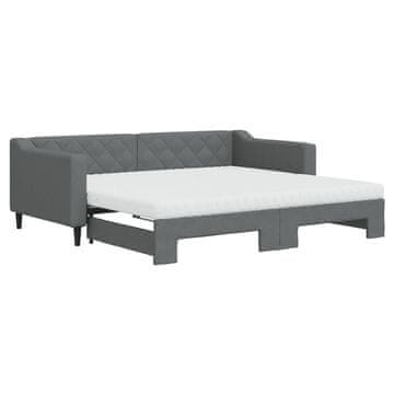 Vidaxl Izvlečna dnevna postelja z vzmetnicami tm. siva 90x190 cm blago