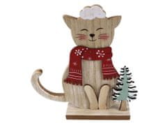 Lesena dekoracija 185x205mm, mačka na stojalu, naravna, rdeča