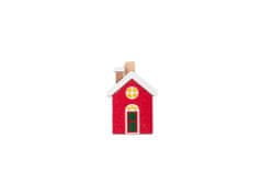 Lesena dekoracija 6 kosov 40x50mm hišic na žebljičkih mešanica, rdeča, bela