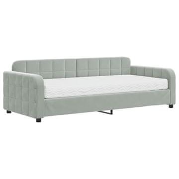 Vidaxl Dnevna postelja z vzmetnico svetlo siva 90x200 cm žamet