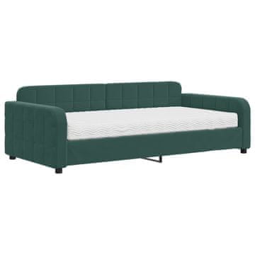 Vidaxl Dnevna postelja z vzmetnico temno zelena 100x200 cm žamet