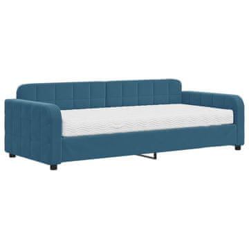 Vidaxl Dnevna postelja z vzmetnico modra 90x200 cm žamet