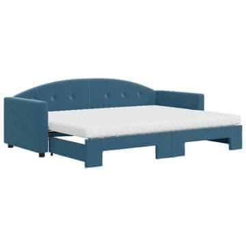 Vidaxl Izvlečna dnevna postelja z vzmetnico modra 80x200 cm žamet